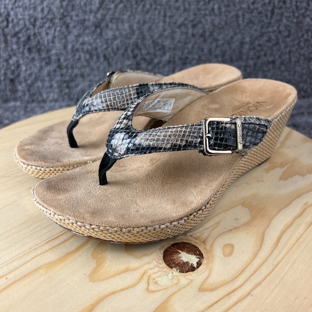 Vionic Polina Wedge Sandals Women 6 Leather Snakeskin Thong Slip On Comfort Shoe